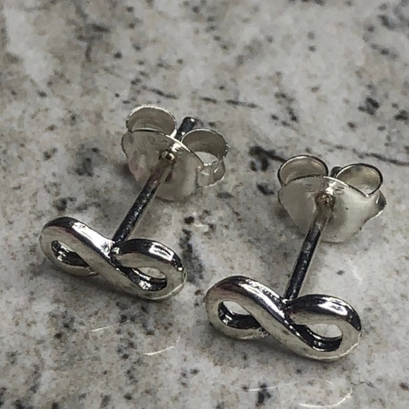 925 Sterling Silver Infinity Stud Earrings - Picture 5 of 10